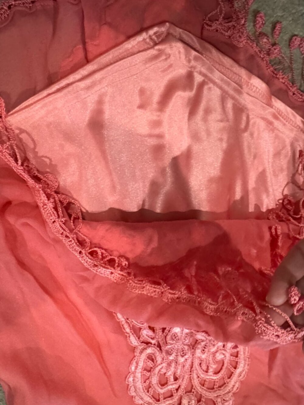 Sue Wong Silk Chiffon Y2K Handkerchief V Camisole Coral Pink Crochet Top Deco #7 - Picture 9 of 16